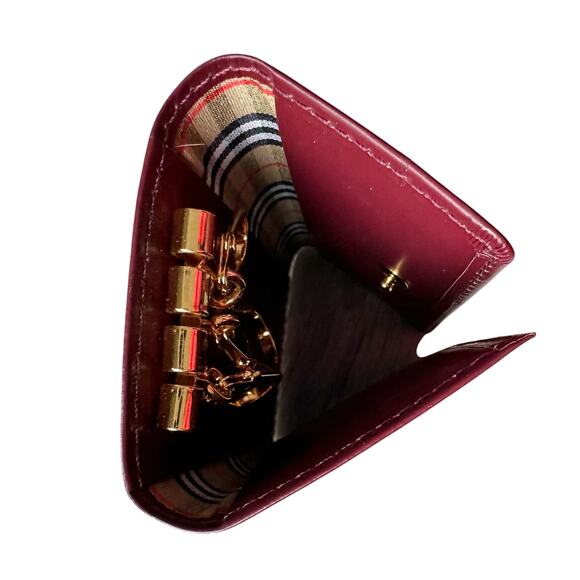 Burberry Burgundy Leather Key  Holder with Nova Check Accents - Picture 6 of 13